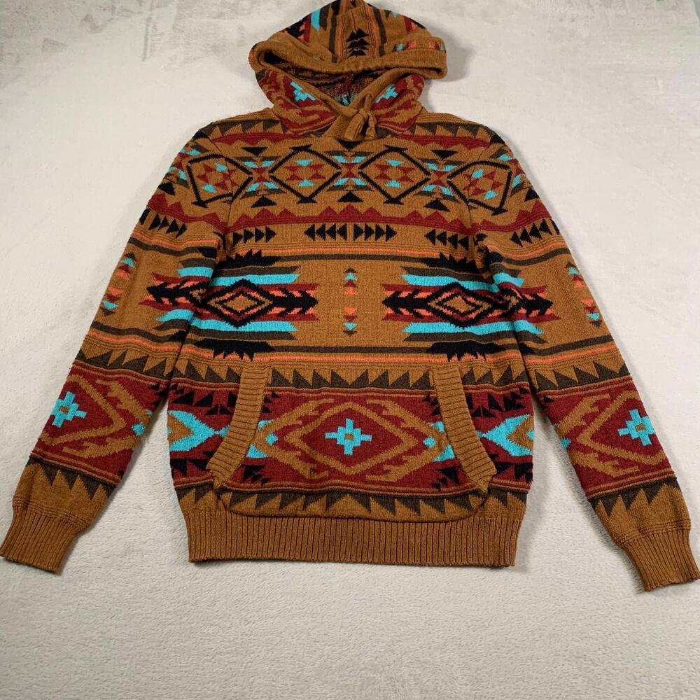 American Eagle Hoodie Mens Small Aztec Southwestern Pullover Seriously Soft Wool